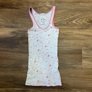 Hollister Tank Top Womens XS Pink & White Racerback Y2K Allover Print